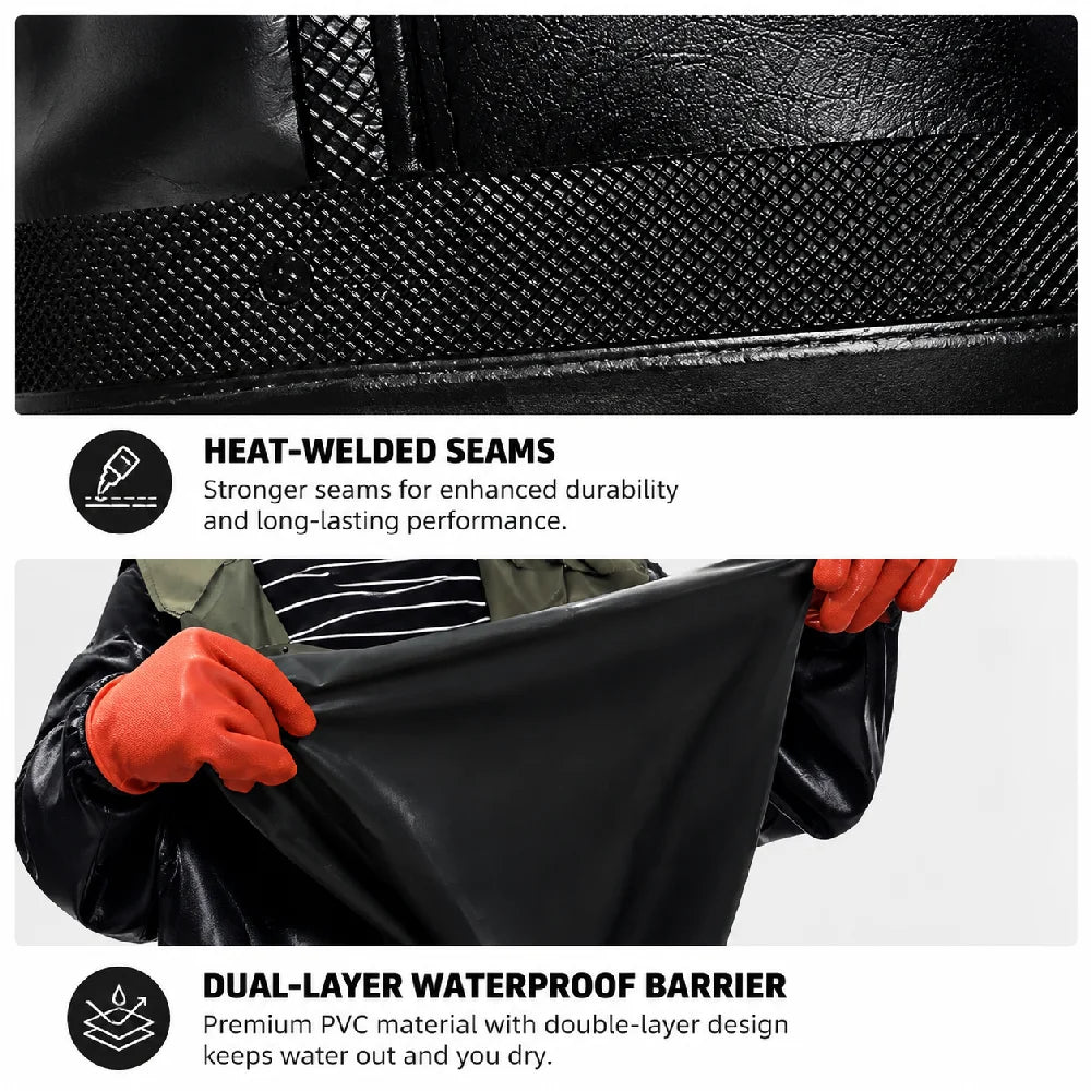 Heavy Duty PVC Chest Waders Waterproof Fishing Overalls Men Bootfoot Wader Suit for Fishing Hunting Farming Mud Work Size 7-14