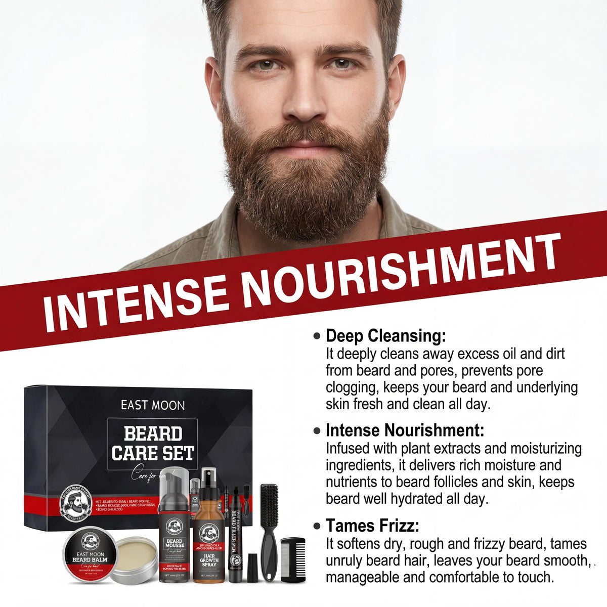 Beard Grooming Kit Shea Butter Sandalwood Scent Nourishing Set for Men Softens Hydrates Tames Frizz Daily Maintenance Routine Skincare