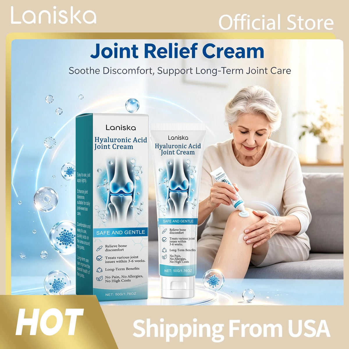 Hyaluronic Acid Joint Cream Ginger Extract Supports Flexibility Enhances Elasticity Nourishes Skin Promotes Comfort Soothing Daily Body Care Massage Balm