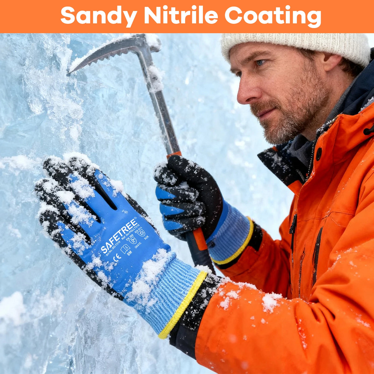Winter Anti-Cut and Cold Proof Sandy Nitrile Coating Safety Working Gloves PPE Hand Protection CE EN388