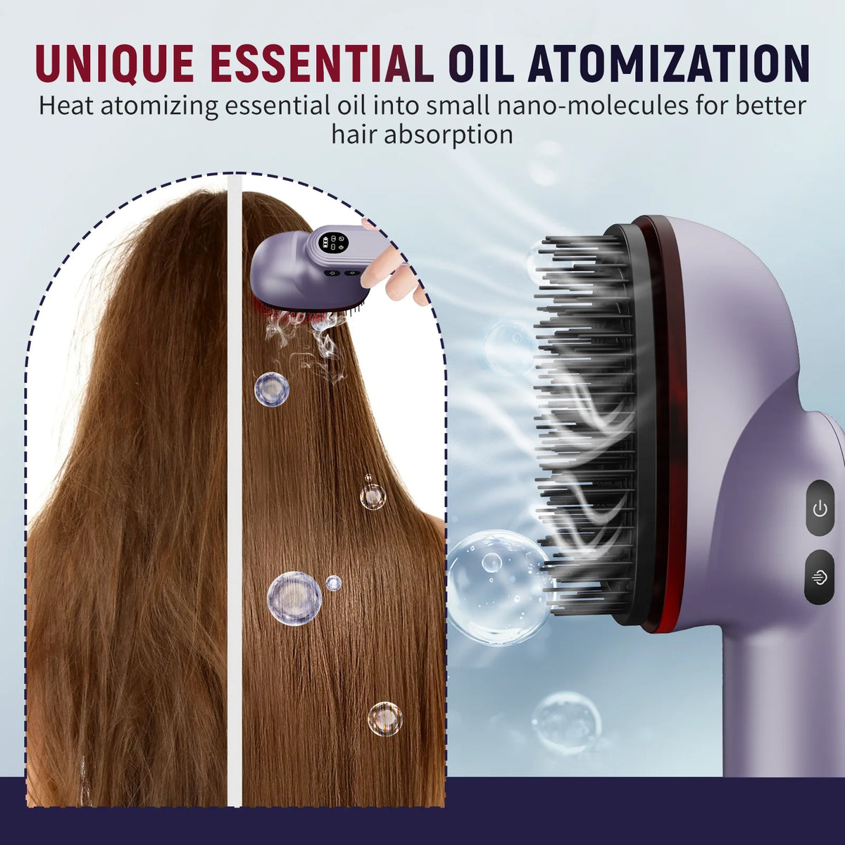 Red Light Scalp Massager Comb with Essential Oil Atomizer, 2400RPM High Frequency 360° Kneading Hair Brush, 167 Massage Bristles 2 Speeds 1000mAh Rechargeable Type-C, 3 Oil Cartridges, Washable Comb for Men Women Hair & Scal