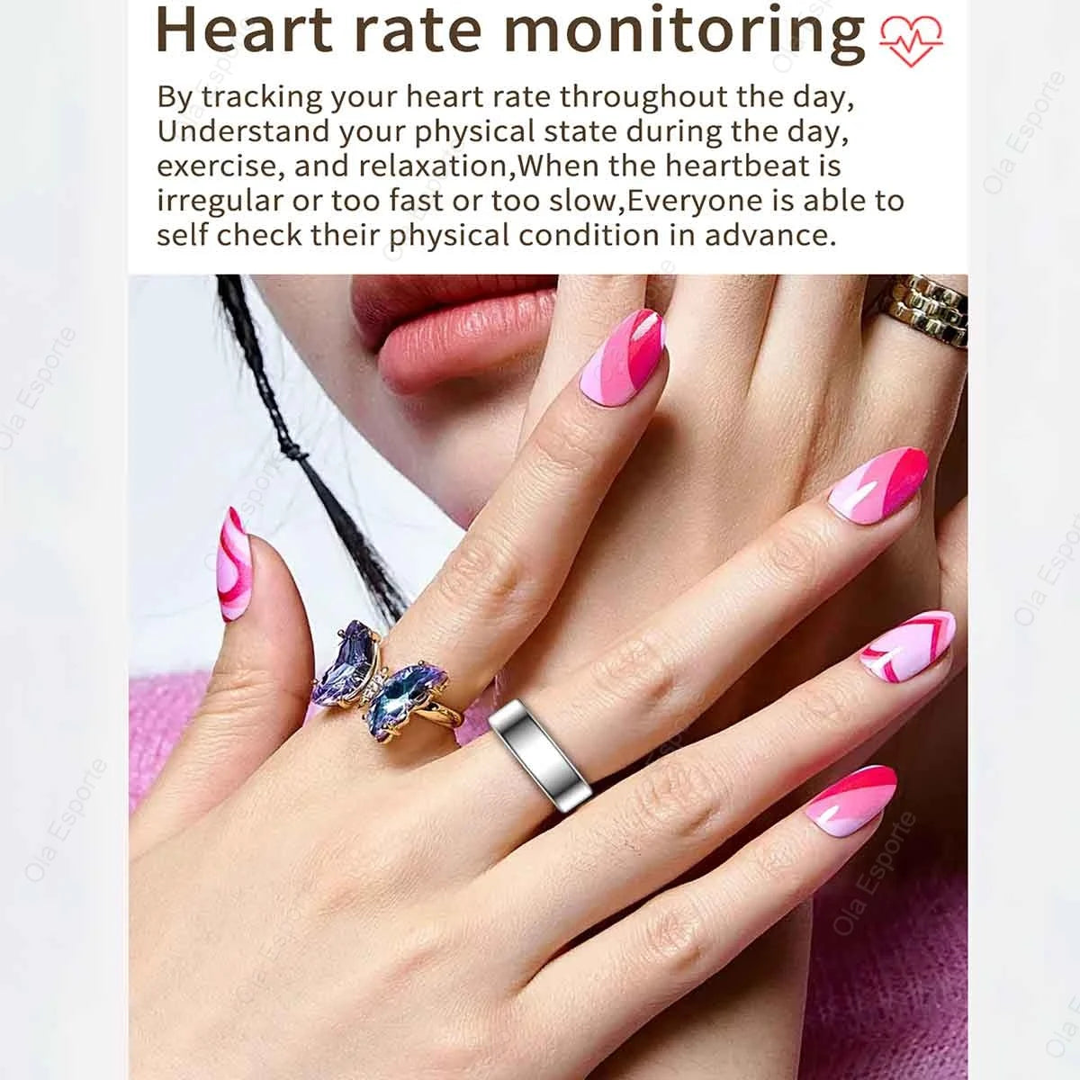 Smart Ring with Charging Case Sizes 7-13 Health Tracker Blood Pressure Heart Rate SpO2 Sleep Monitoring IP68 Waterproof Fitness Ring R12