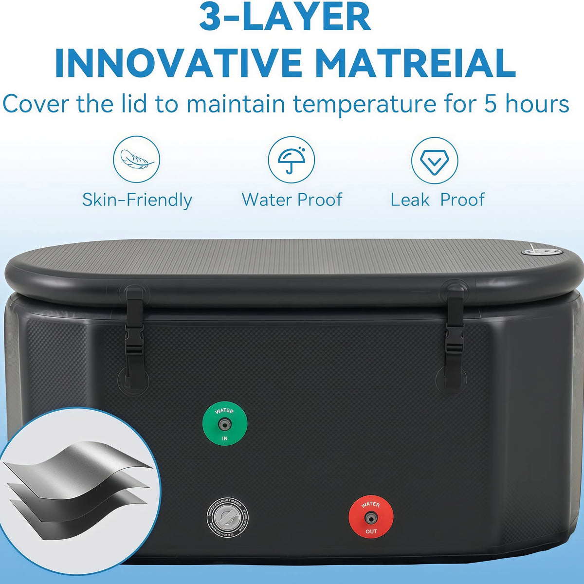 Nordivale XXL Ice Bath Tub for Athletes Portable Inflatable Cold Plunge Tub with Cover and Pump 193 Gallon Long Lasting Insulation Water Absorbent Mat for Outdoor and Indoor Use