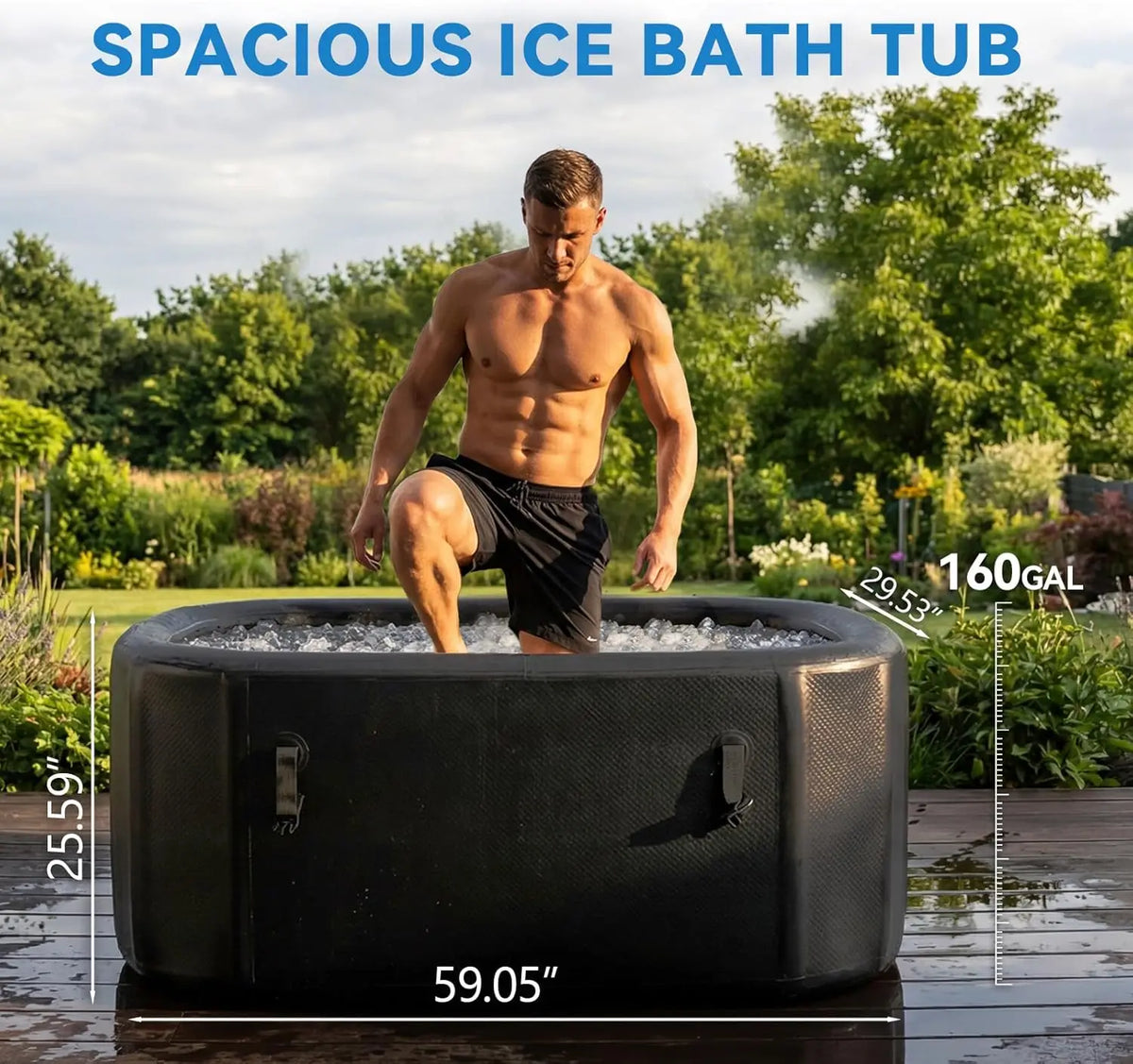 Nordivale XXL Ice Bath Tub for Athletes Portable Inflatable Cold Plunge Tub with Cover and Pump 193 Gallon Long Lasting Insulation Water Absorbent Mat for Outdoor and Indoor Use