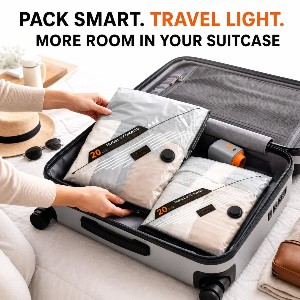 Electric Air Pump for Vacuum Seal Bags, Reusable Travel Space Saver Bags, Cordless Clothes Storage Compression Bag Organizer