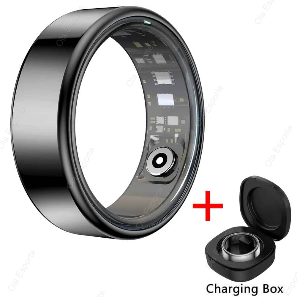 Smart Ring with Charging Case Sizes 7-13 Health Tracker Blood Pressure Heart Rate SpO2 Sleep Monitoring IP68 Waterproof Fitness Ring R12