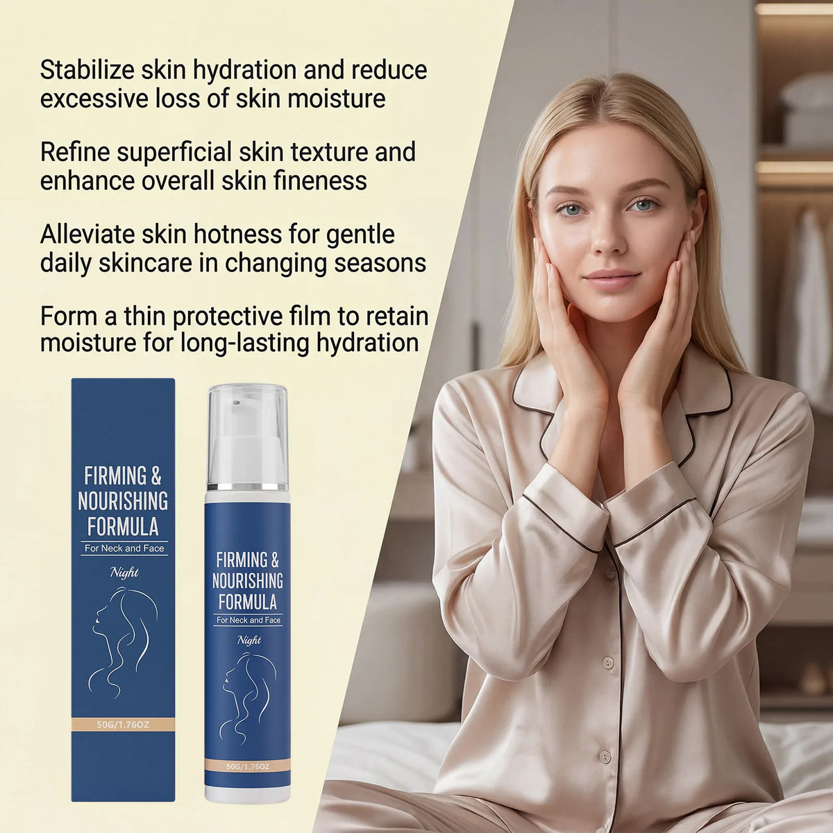 50G Night Face Cream Gentle Formula Moisturizing Improve Skin Texture Lightweight Smoothing Non-greasy Firming Daily Facial Lotion for Neck & Face