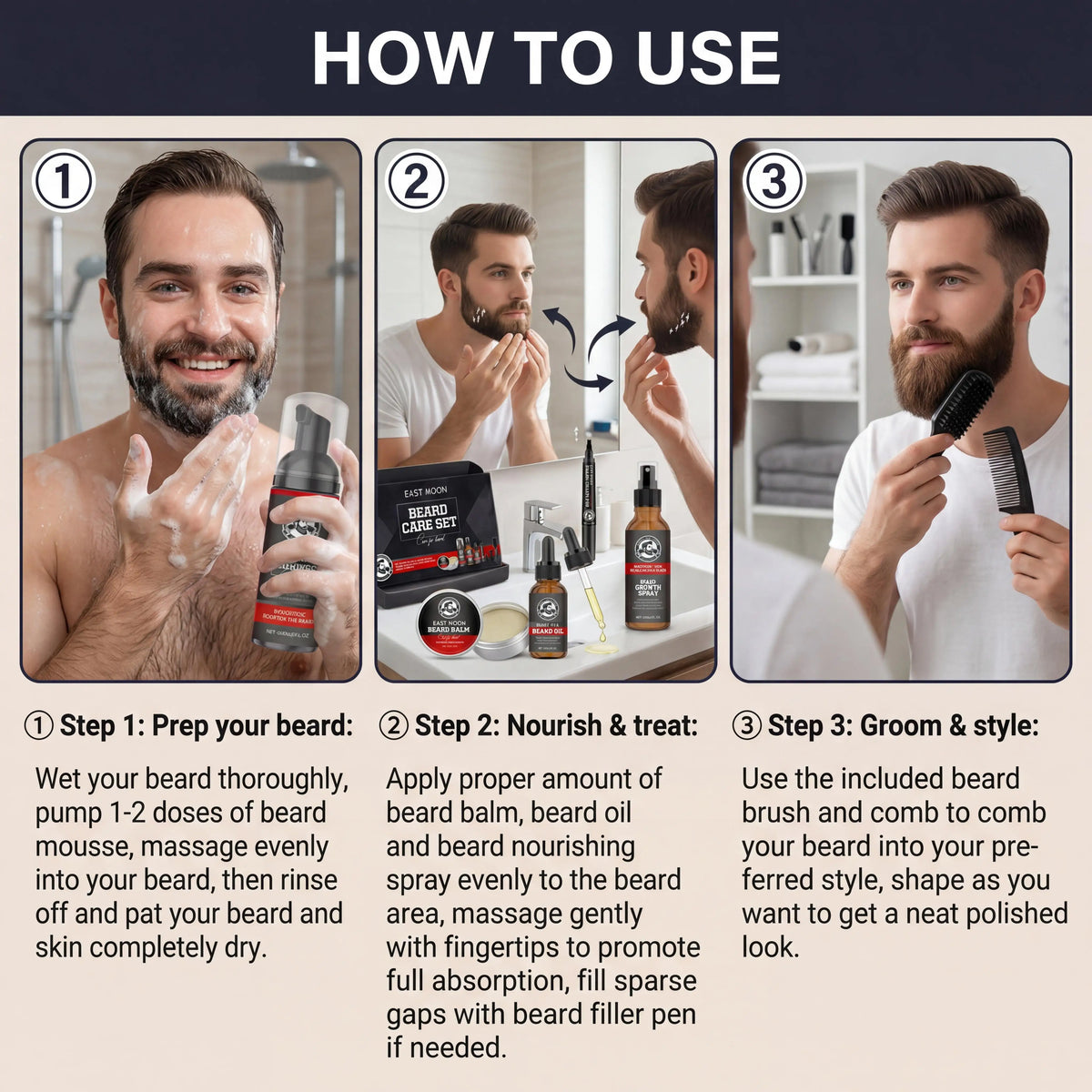 Beard Grooming Kit Shea Butter Sandalwood Scent Nourishing Set for Men Softens Hydrates Tames Frizz Daily Maintenance Routine Skincare