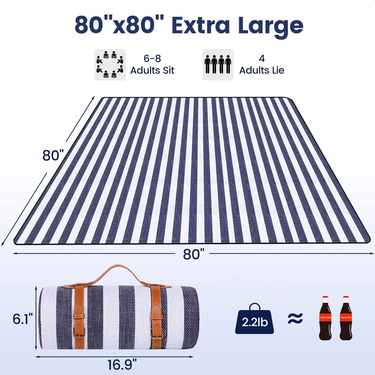 Extra Large 80" X 80" Picnic Blanket Waterproof And Foldable Beach Blanket for Outdoor Picnics And Beach Days