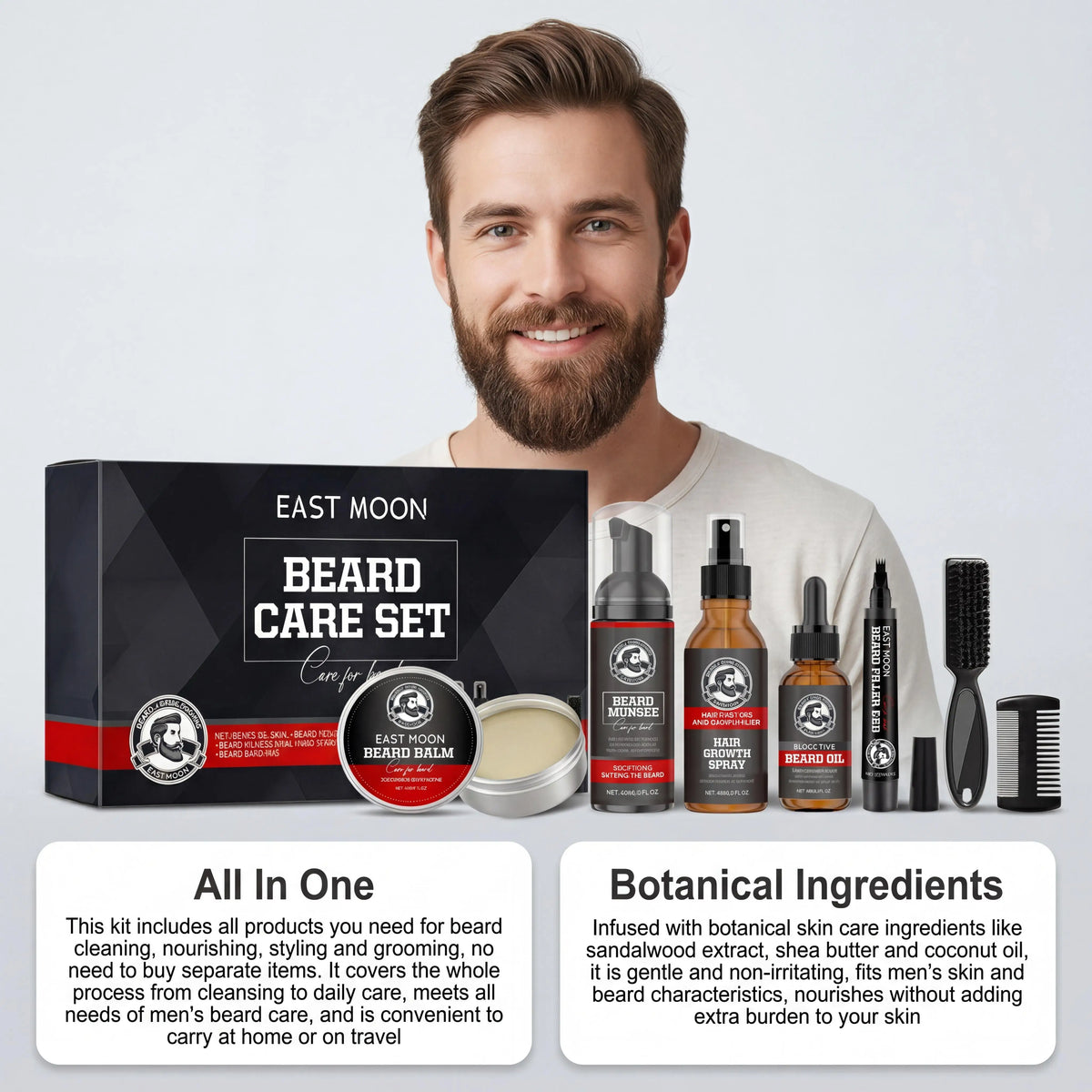 Beard Grooming Kit Shea Butter Sandalwood Scent Nourishing Set for Men Softens Hydrates Tames Frizz Daily Maintenance Routine Skincare