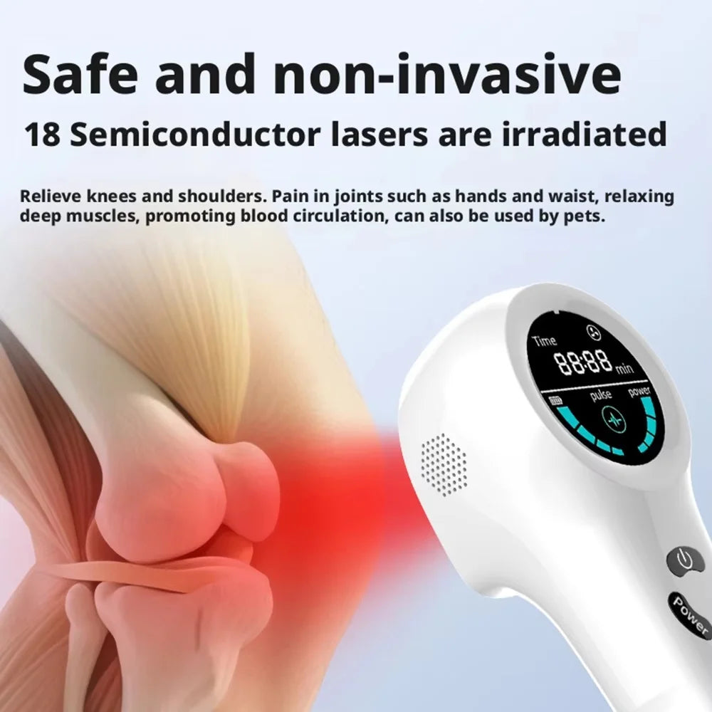 Handheld Red Light Therapy Device 650nm & 808nm Dual Wavelength Laser, 18 Semiconductor Diodes Adjustable Power Pulse Timer, Portable Photobiomodulation Massager for Knee Shoulder Back Elbow Wrist Ankle Muscle Joint Recovery