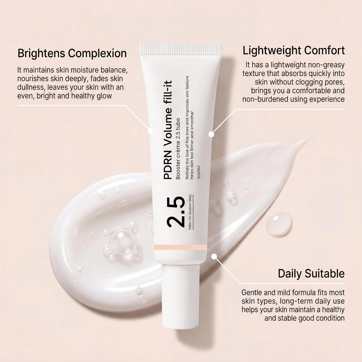 PDRN Volume Fill-It Booster Facial Cream Anti Aging Wrinkle Filler Fade Smile Lines Firming Skin Barrier Repair Deep Hydration Lightweight Cream
