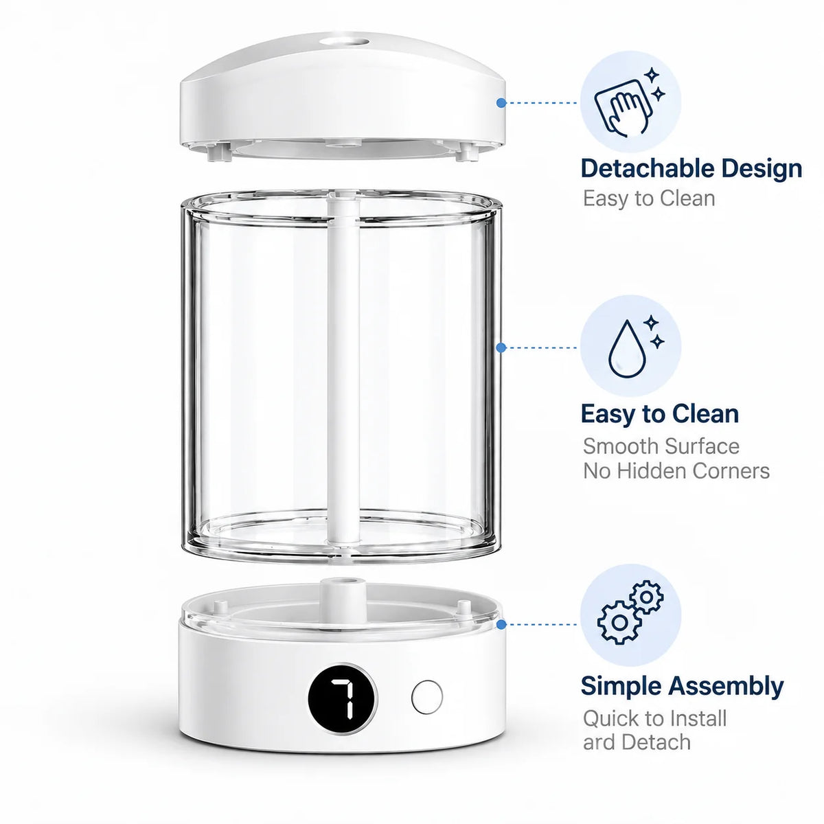 Mini Desktop Humidifier with Digital Display, Fine Mist, Quiet Operation & Ambient Light for Bedroom Office, Machine Only