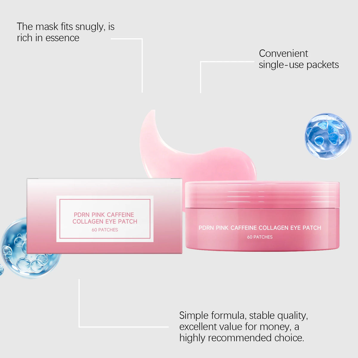 Pink PDRN Collagen Eye Patches Mask Anti Dark Circles Wrinkles Fine Lines Moisturizing Brightening Firming Lift Puffy Bags Under Eye Care