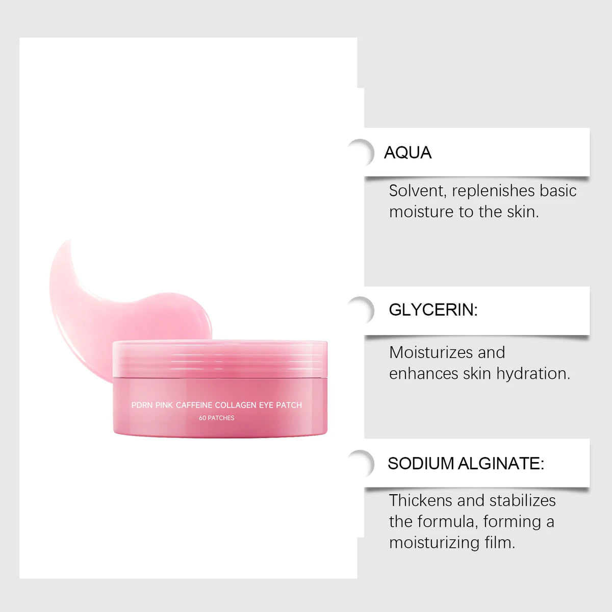 Pink PDRN Collagen Eye Patches Mask Anti Dark Circles Wrinkles Fine Lines Moisturizing Brightening Firming Lift Puffy Bags Under Eye Care