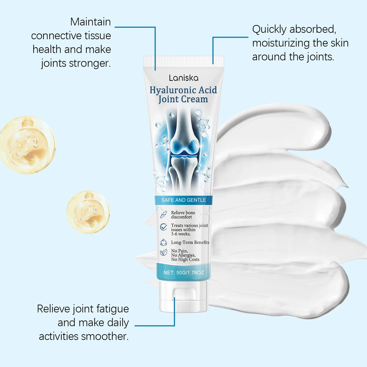 Hyaluronic Acid Joint Cream Ginger Extract Supports Flexibility Enhances Elasticity Nourishes Skin Promotes Comfort Soothing Daily Body Care Massage Balm