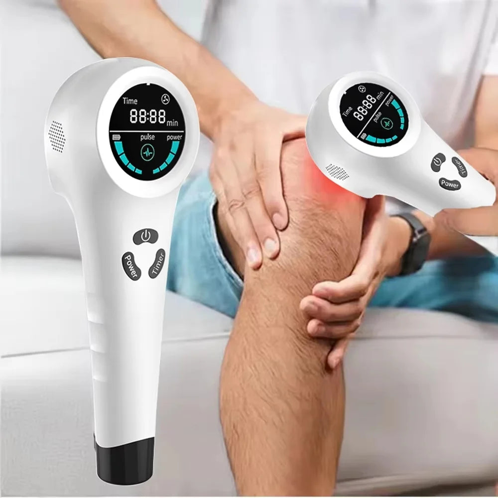 Handheld Red Light Therapy Device 650nm & 808nm Dual Wavelength Laser, 18 Semiconductor Diodes Adjustable Power Pulse Timer, Portable Photobiomodulation Massager for Knee Shoulder Back Elbow Wrist Ankle Muscle Joint Recovery