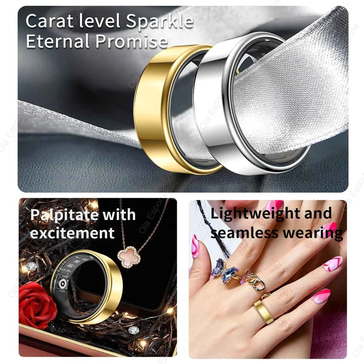 Smart Ring with Charging Case Sizes 7-13 Health Tracker Blood Pressure Heart Rate SpO2 Sleep Monitoring IP68 Waterproof Fitness Ring R12