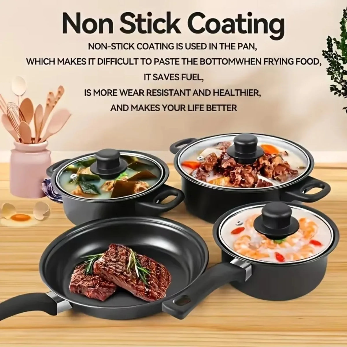 13PCS Nonstick Cookware Set, Induction Compatible Pots and Pans Set with Frying Pan & Utensils for Kitchen Cooking & Camping