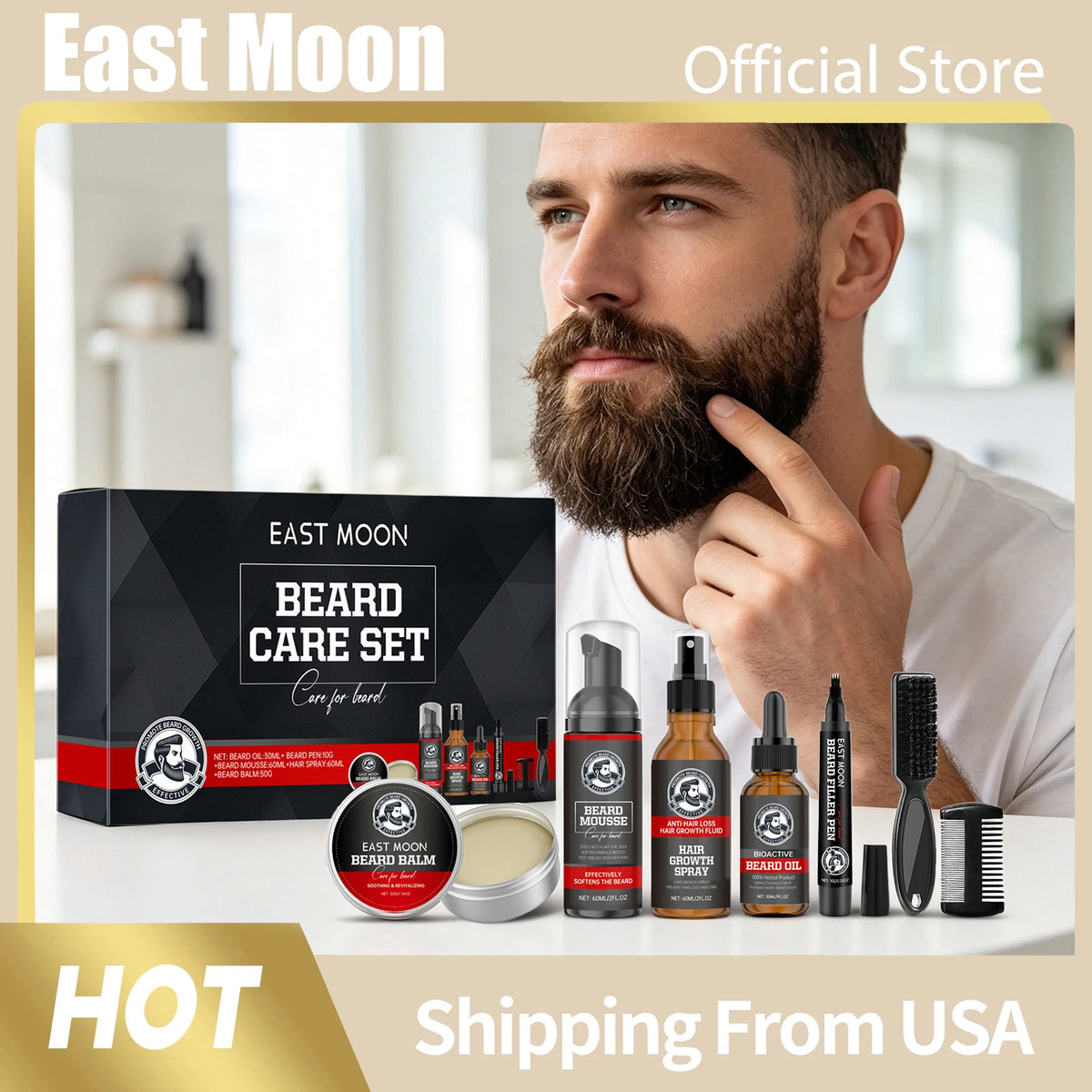 Beard Grooming Kit Shea Butter Sandalwood Scent Nourishing Set for Men Softens Hydrates Tames Frizz Daily Maintenance Routine Skincare