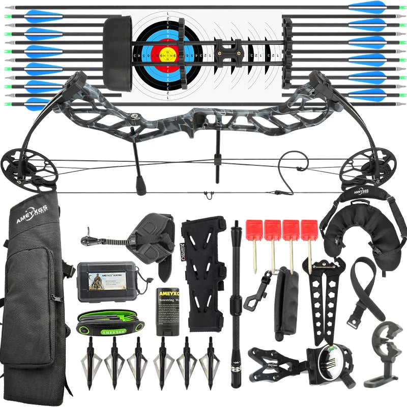 19‑70Lbs Adjustable Archery Compound Bow 320FPS Aluminum Alloy Riser Dual Cam Without Bow Press Needed Right Hand for Hunting Shooting Activities