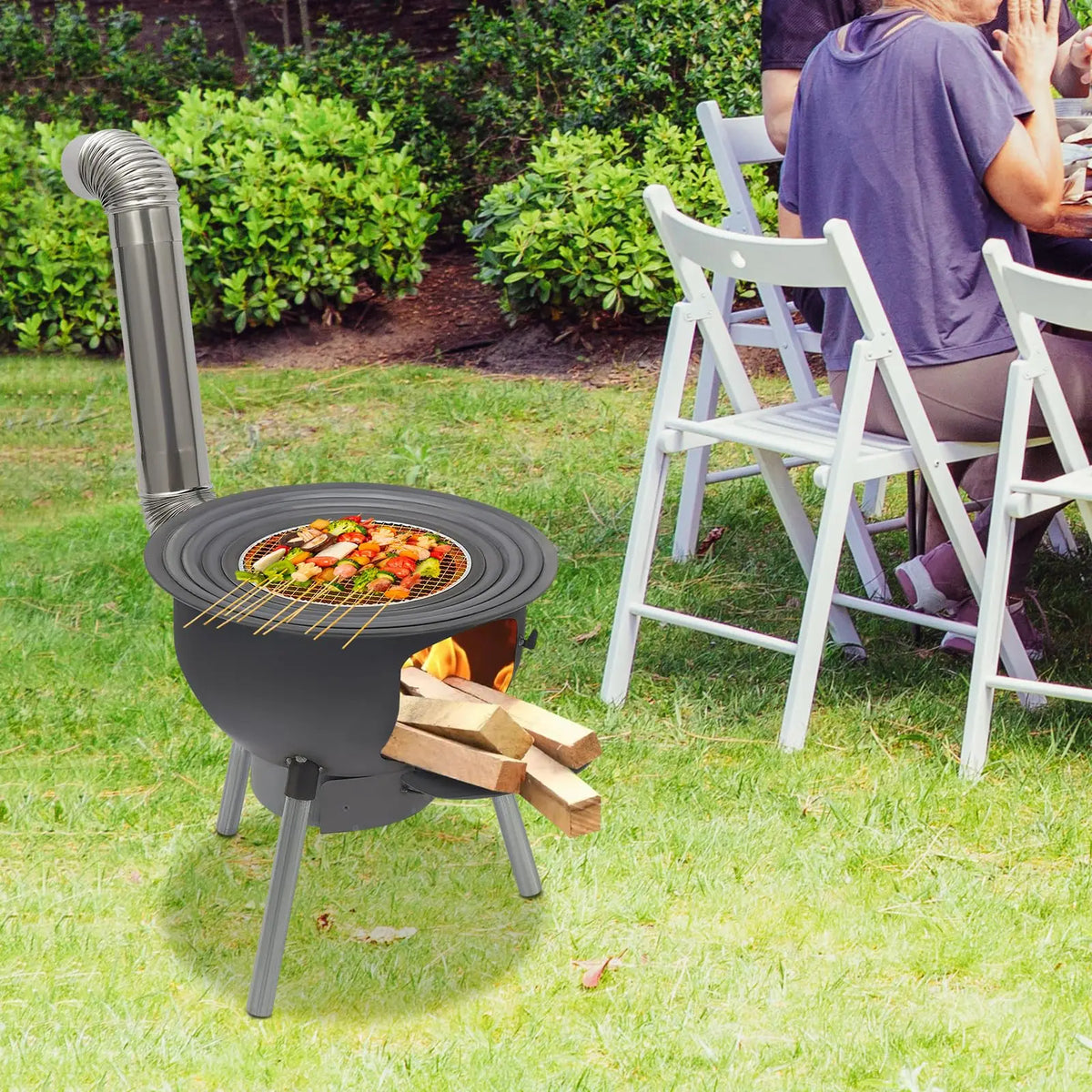 Wood Burning Stove, Camping Wood Stove, Portable Steel Stove with Grill Rack and Detachable Legs, Rocket Stove for