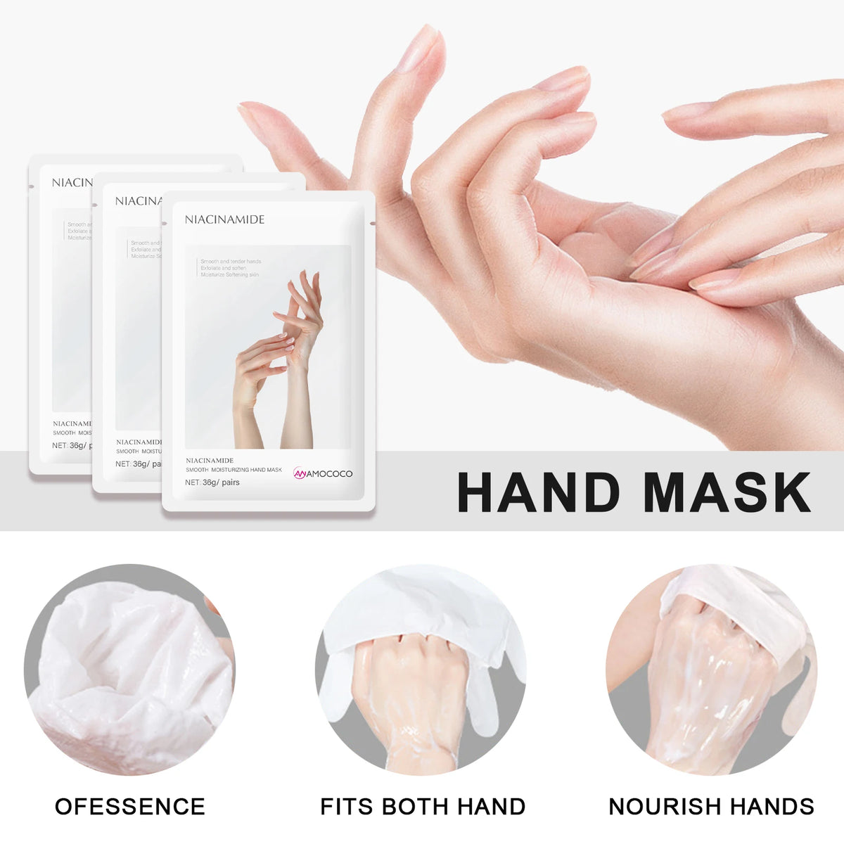 Amococo 15/25pairs Niacinamide Hand Masks Moisturizing Hand Gloves Softening Hydrating Hand Care Mask with Vitamin E Avocado Oil for Dry Hands Smooth Skin Spa Treatment