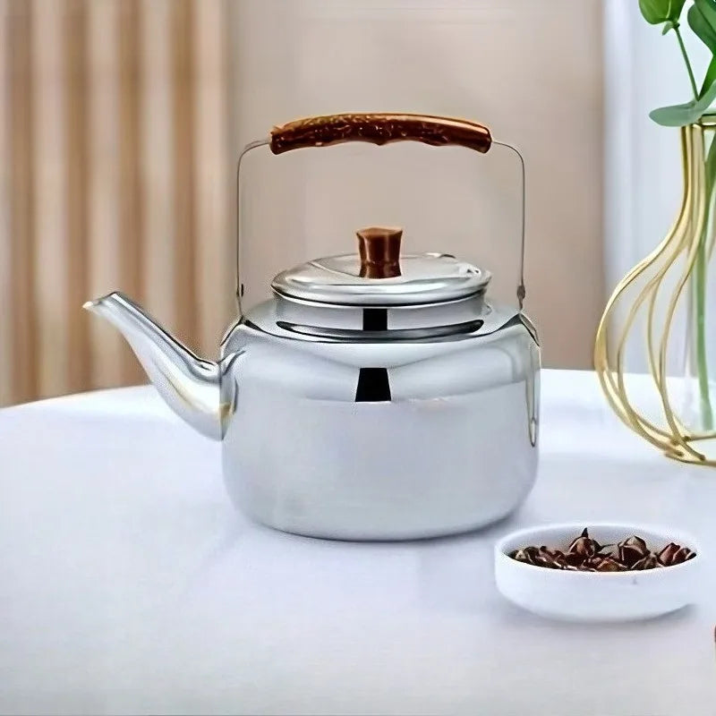 1Pc Compact Stainless Steel Kettle Coffee Pot Simple Teapot Shape No Electricity Needed Portable for Indoor Outdoor Camping Kitchen Office Use