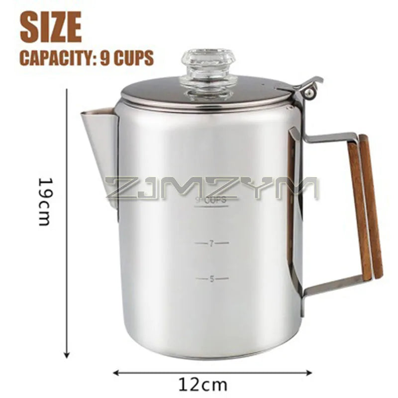 9 Cup Coffee Percolators 1500ml Stainless Steel Coffee Maker Portable Camping Home Stovetop Coffee Pot With Comfort Grip