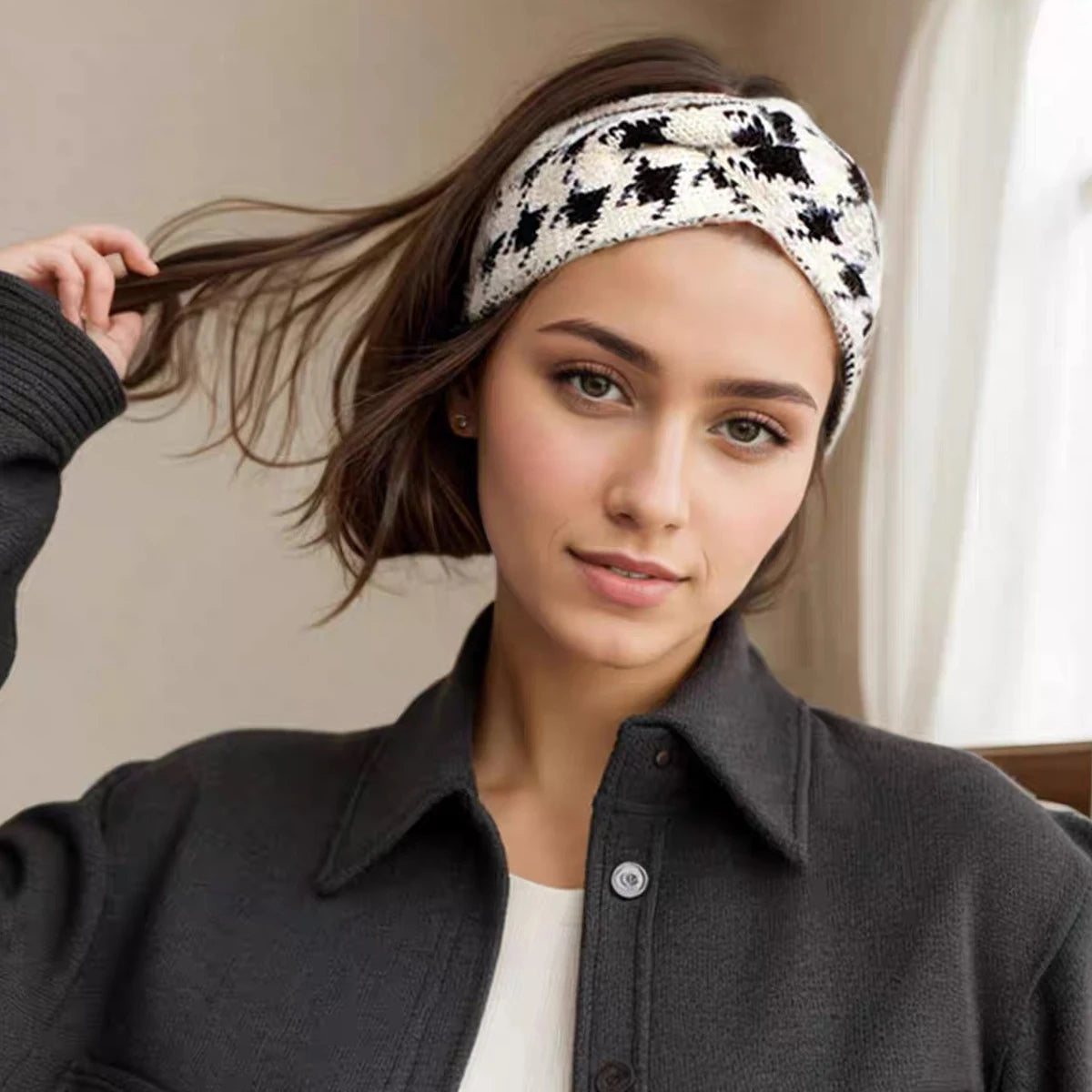 5PCS/3PCS Set Knitted Thousand Bird Fashion Women's Headbands Retro Warm High Elasticity Hairband Hair Accessoires