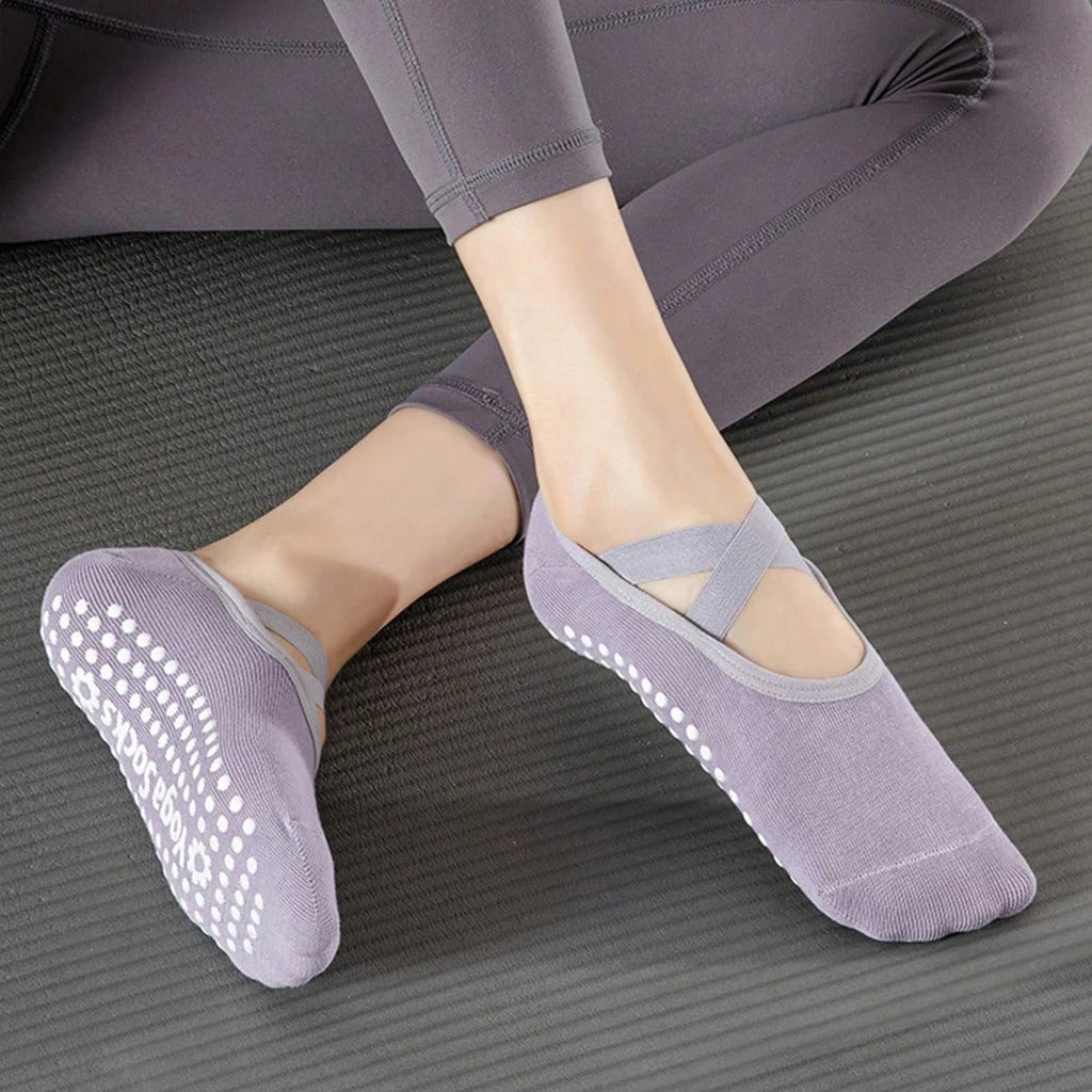 6 Pairs Women Yoga Socks Non Slip Grip Pilates Socks Cross Strap Low Cut Socks For Ballet Barre Dance Workout Fitness