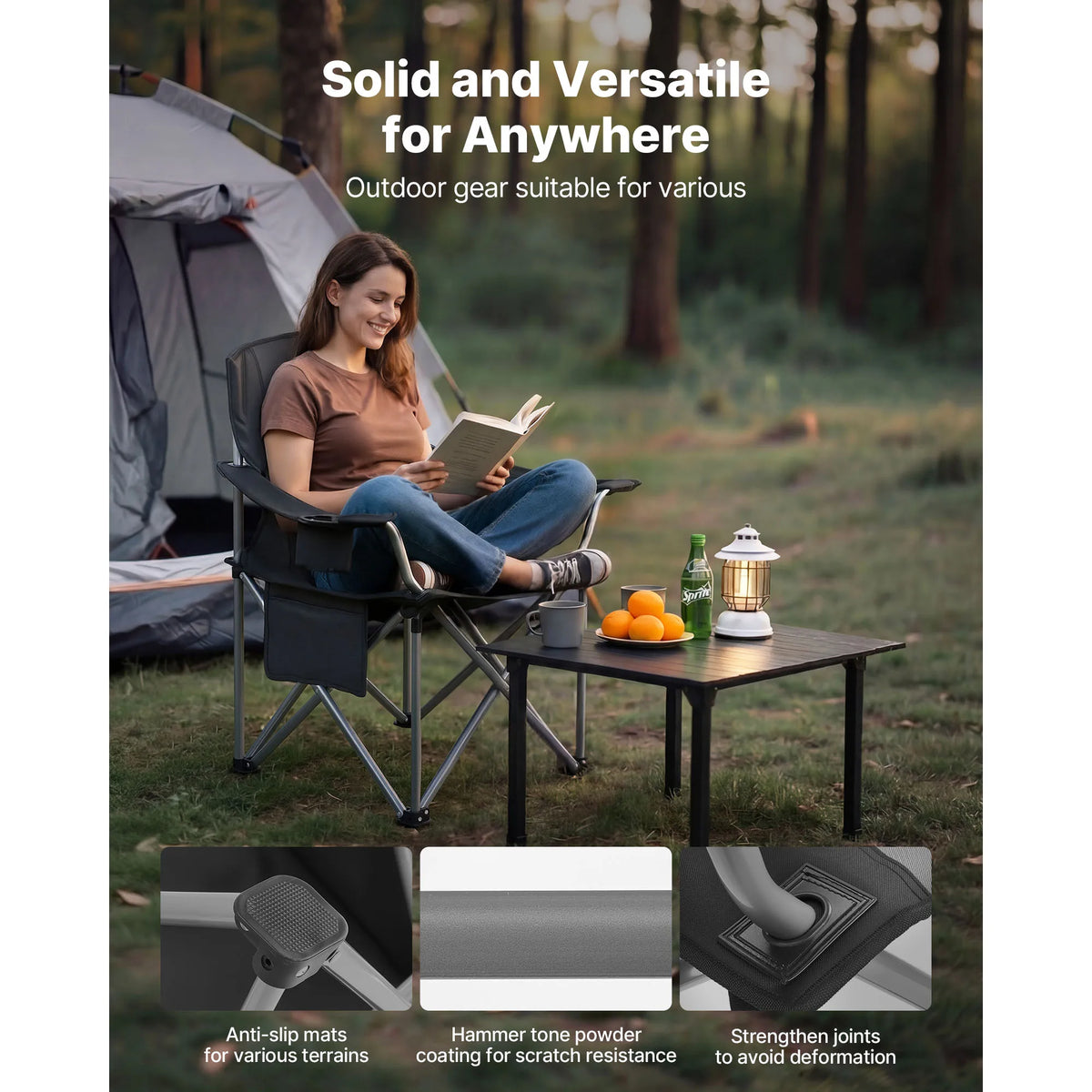SucceBuy 2Pack Oversized Camping Chairs 450 lbs Heavy Duty Support Portable Folding Camp Chairs with Padded Backrest & Armrests