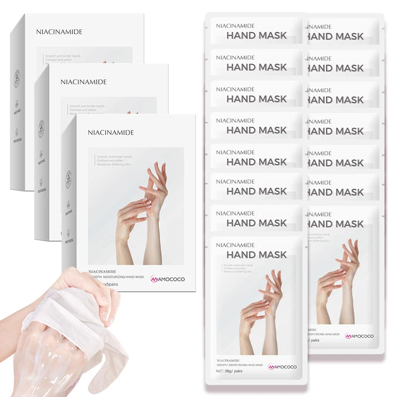 Amococo 15/25pairs Niacinamide Hand Masks Moisturizing Hand Gloves Softening Hydrating Hand Care Mask with Vitamin E Avocado Oil for Dry Hands Smooth Skin Spa Treatment
