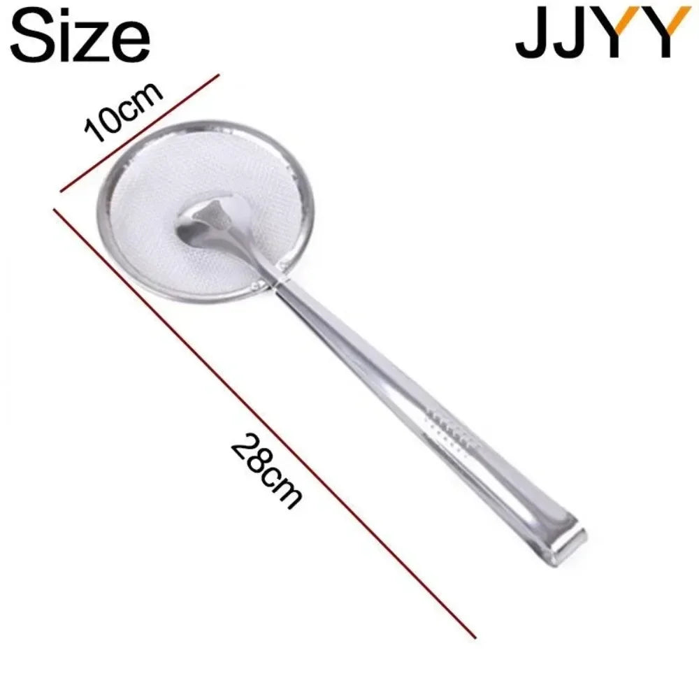 Stainless Steel Multifunctional Mesh Strainer Spoon Clip Oil Filter Colander Heat Resistant Kitchen Utensil Fried Food Salad BBQ Serving Long Handle Non Slip Durable Easy Clean Professional Kitchenware