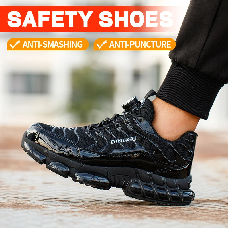 Men's Steel Toe Safety Work Shoes, Lightweight Breathable Anti‑Puncture Anti‑Slip Industrial Labor Protection Work Shoes for Construction Warehouse