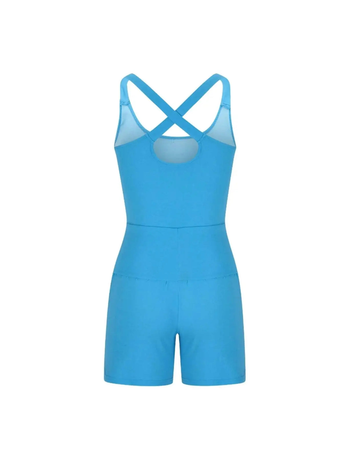 Womens Sleeveless Cross Back Workout Romper With Padded Bra
