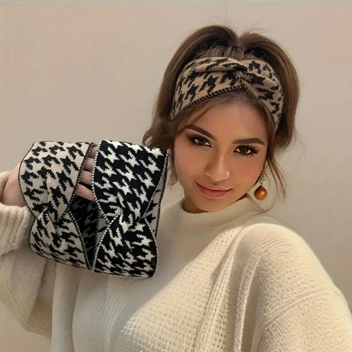 5PCS/3PCS Set Knitted Thousand Bird Fashion Women's Headbands Retro Warm High Elasticity Hairband Hair Accessoires