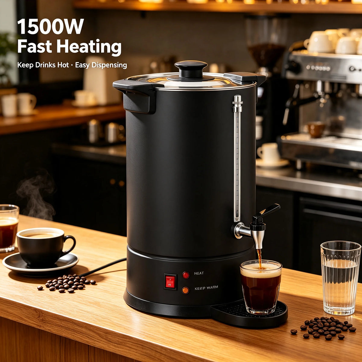 Commercial Electric Coffee Pot 15L/3.96Gal Hot Water Dispenser, Stainless Steel Coffee Urn with 1500W Fast Heating & Insulation for Restaurant Office Hotel, Black