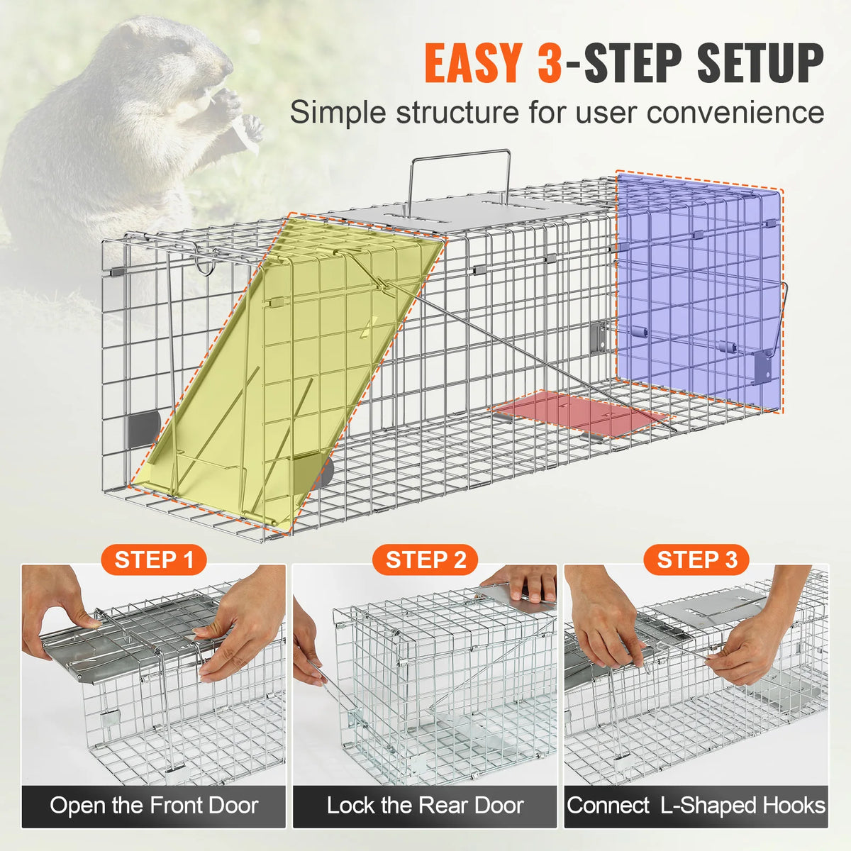 SucceBuy Humane Folding Live Trap Cage for Cats and Rodents