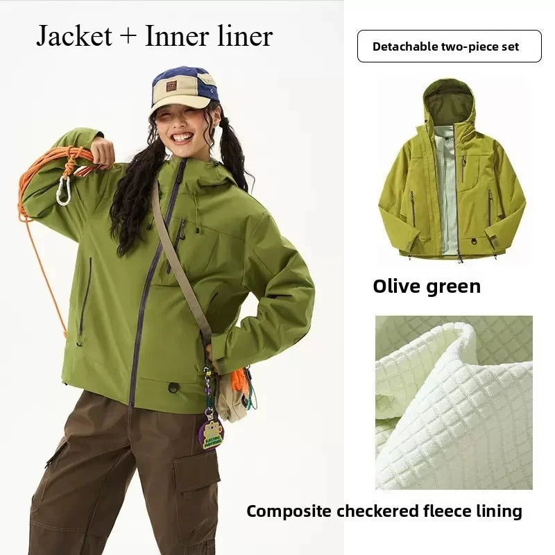 Empty Mountain Rain Hard Shell Windproof and Waterproof Functional Outdoor Three-in-One Hooded Mountaineering Jacket Men Women