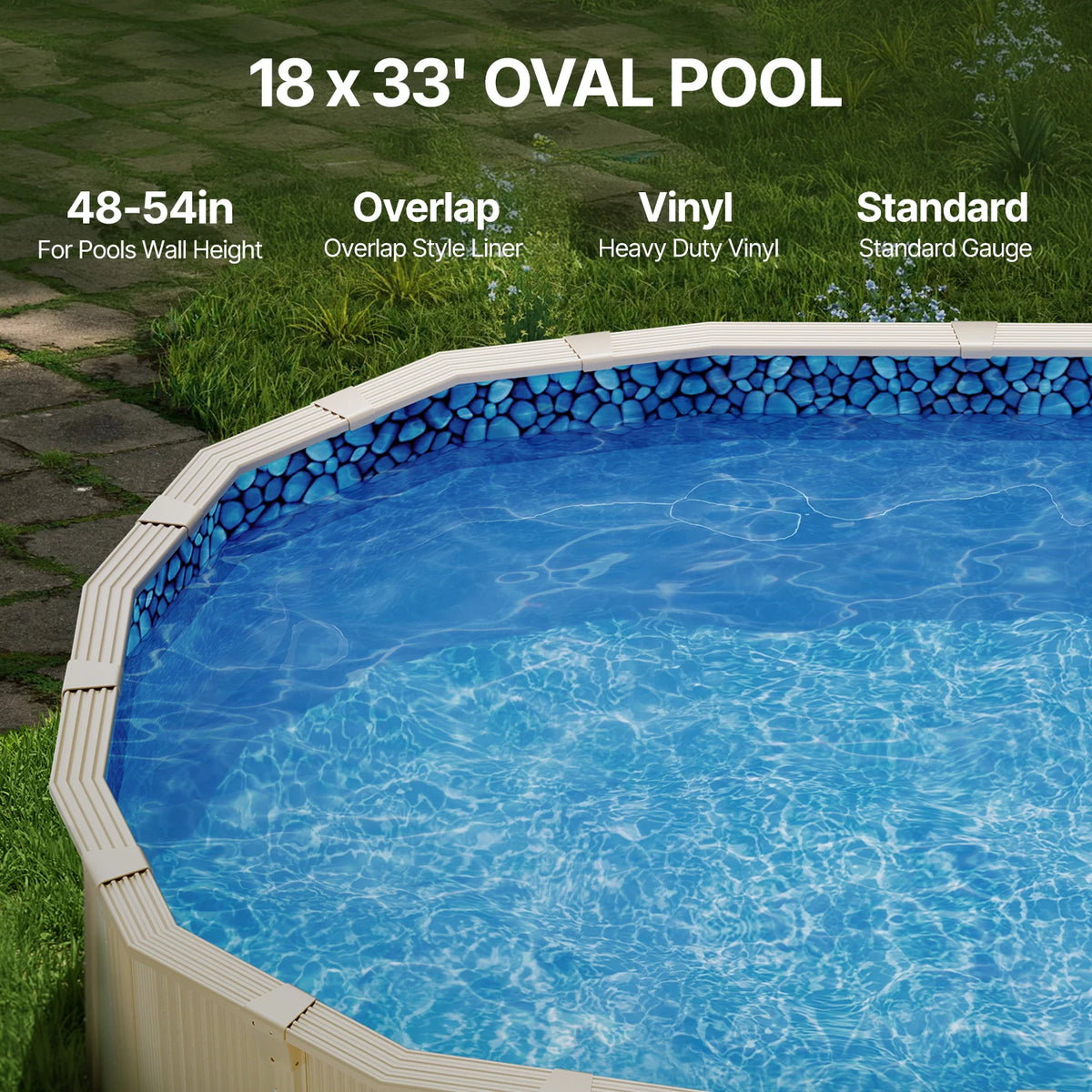 SucceBuy 18-Foot-by-33-Foot Oval Pool Liner for Overlap Above Ground Swimming Pools 48-to-54in Wall Height Standard Gauge Vinyl
