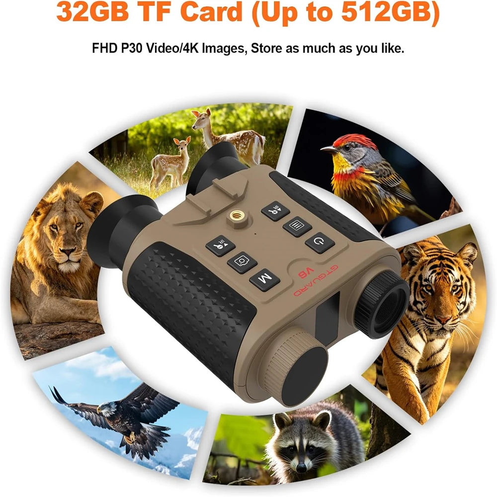 V6 Infrared Night Vision Binoculars Goggles 4K 8X Digital Zoom Head Mounted Telescope 32GB Memory Card,Photo & Video For Hunting