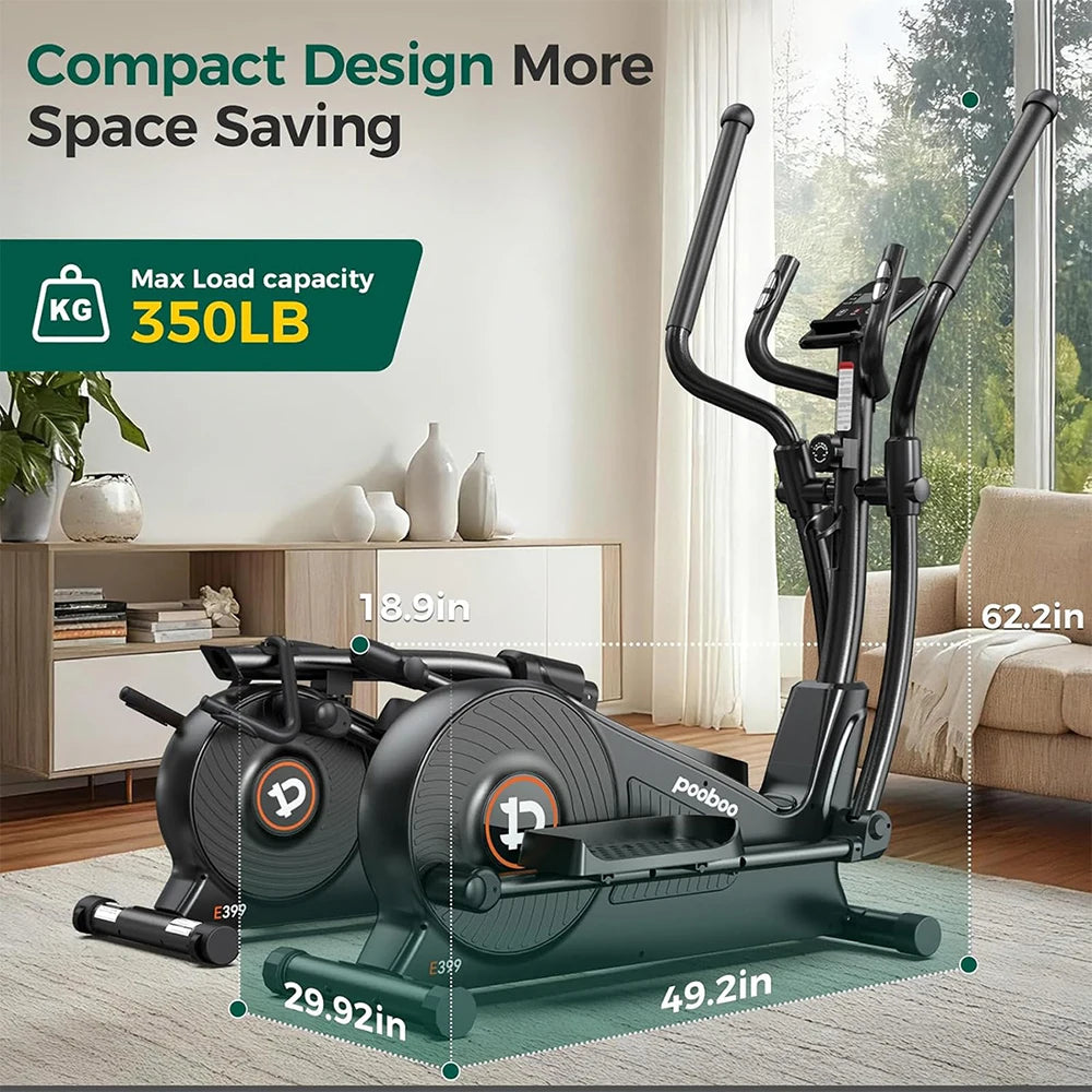 Pooboo Elliptical Machine, Elliptical Exercise Machine with 16-Level Resistance&Quiet Magnetic Driving System,15-17IN Stride,350LB Capacity