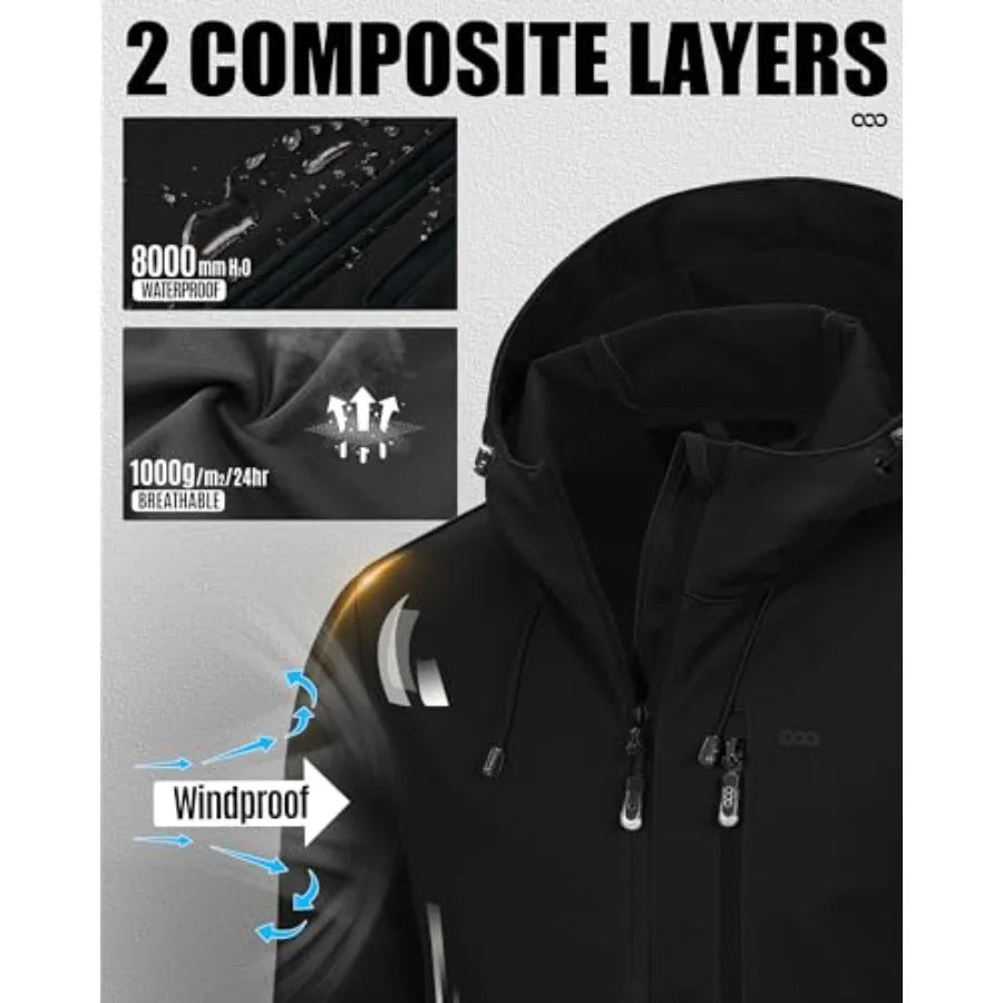 33, 000Feet Men's Softshell Jacket with Hood Waterproof Windbreaker Lightweight Rain Shell Jacket for Outdoor Hiking Travel