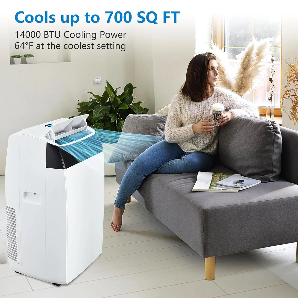 14000 BTU Portable Air Conditioners, 3-In-1 Free Standing Cooling AC Unit With Fan, Dehumidifier, Remote Control, Sleep Mode