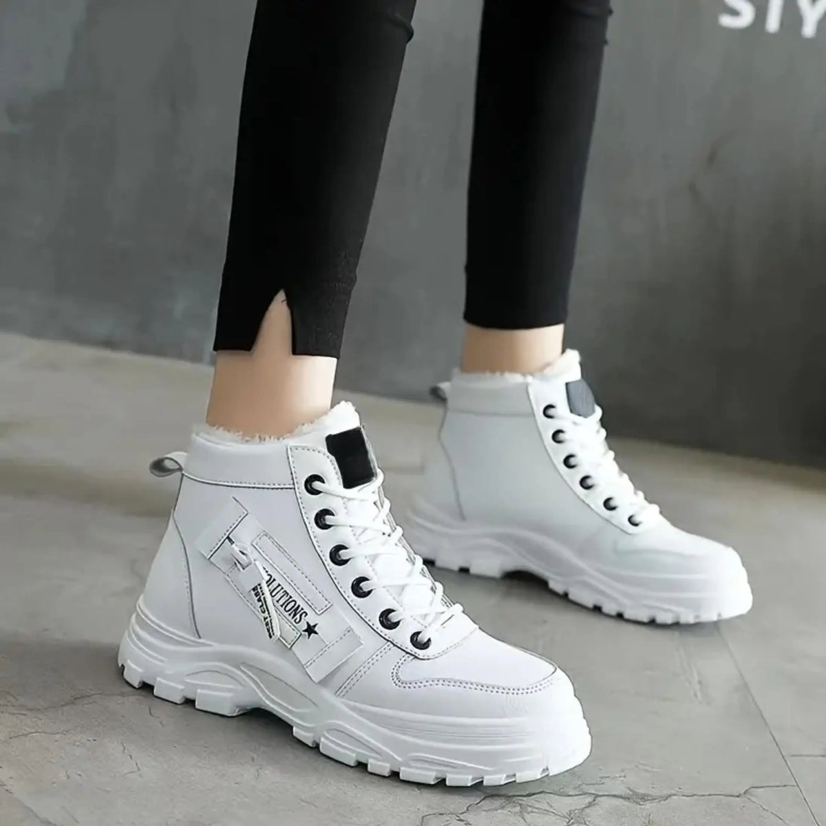 Warm Plush Lined White High Tops for Women Casual Platform Winter Sneakers Sports Shoes Athletic