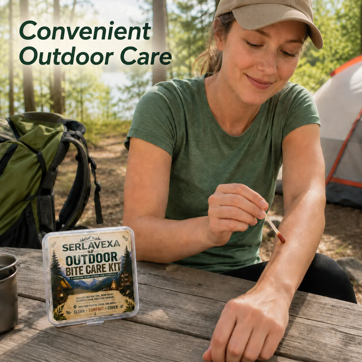 Camping Hiking Outdoor Care Kit with Manual Suction Tool Cleansing Swabs, Wipes and Bandages for Travel and Daily Carry