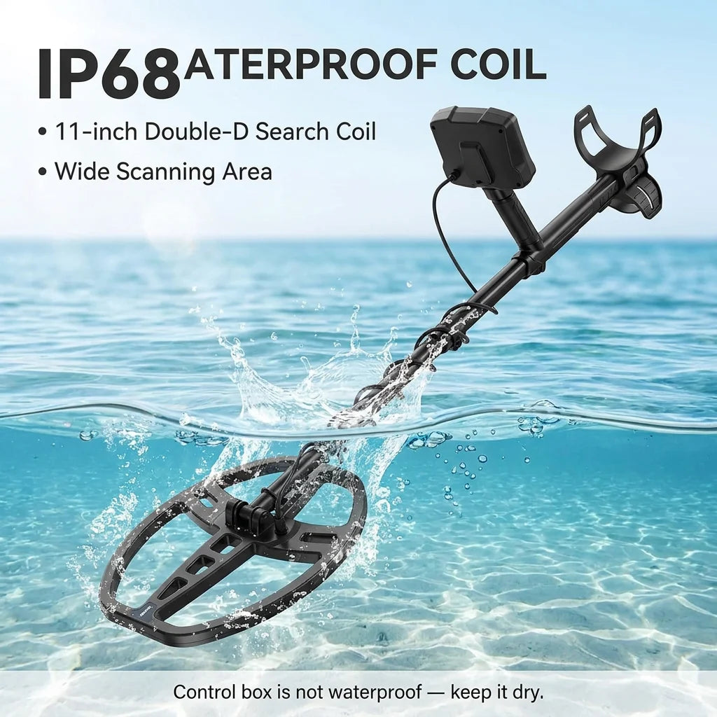 SUNPOW Professional Underground Metal Detector for Adults, Rechargeable, 11" IP68 Waterproof Double D Coil, High Accuracy Gold Detector with Large Backlit LED Display for Outdoor Treasure Hunting, Beach Field Yard Relic Coin