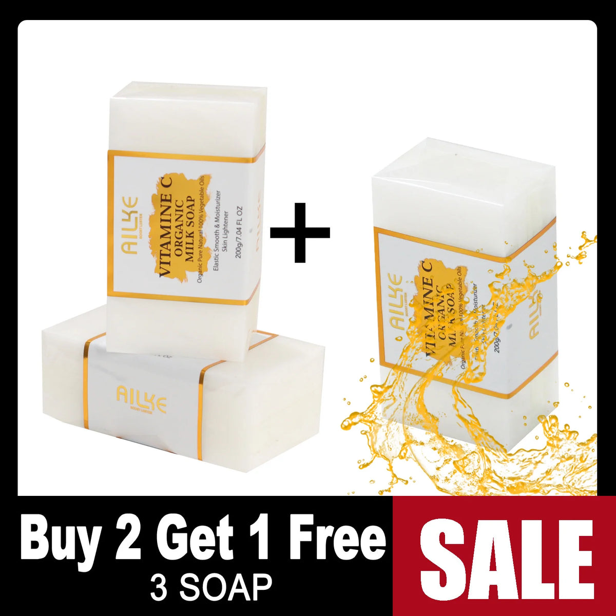 AILKE Vitamin C Organic Milk Soap Bar, Whitening, Reduce Dark Spots, Wrinkles, Smooth & Soften Skin, for Face, Body, 200g/7 oz