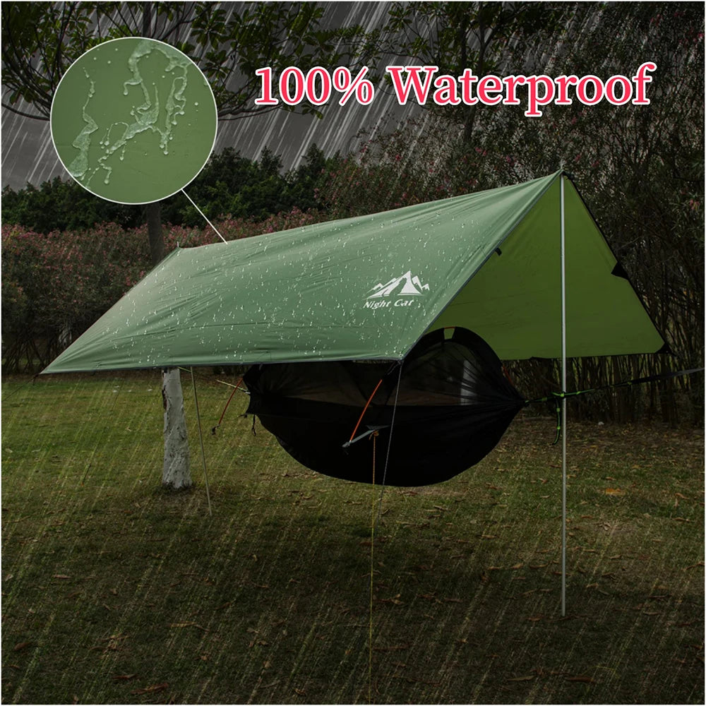 Night Cat Camping Tent Tarp Hammock Rain Fly Sunshade Shelter Tarp Waterproof Portable Lightweight for Outdoor Backpacking Hiking 12x10 ft